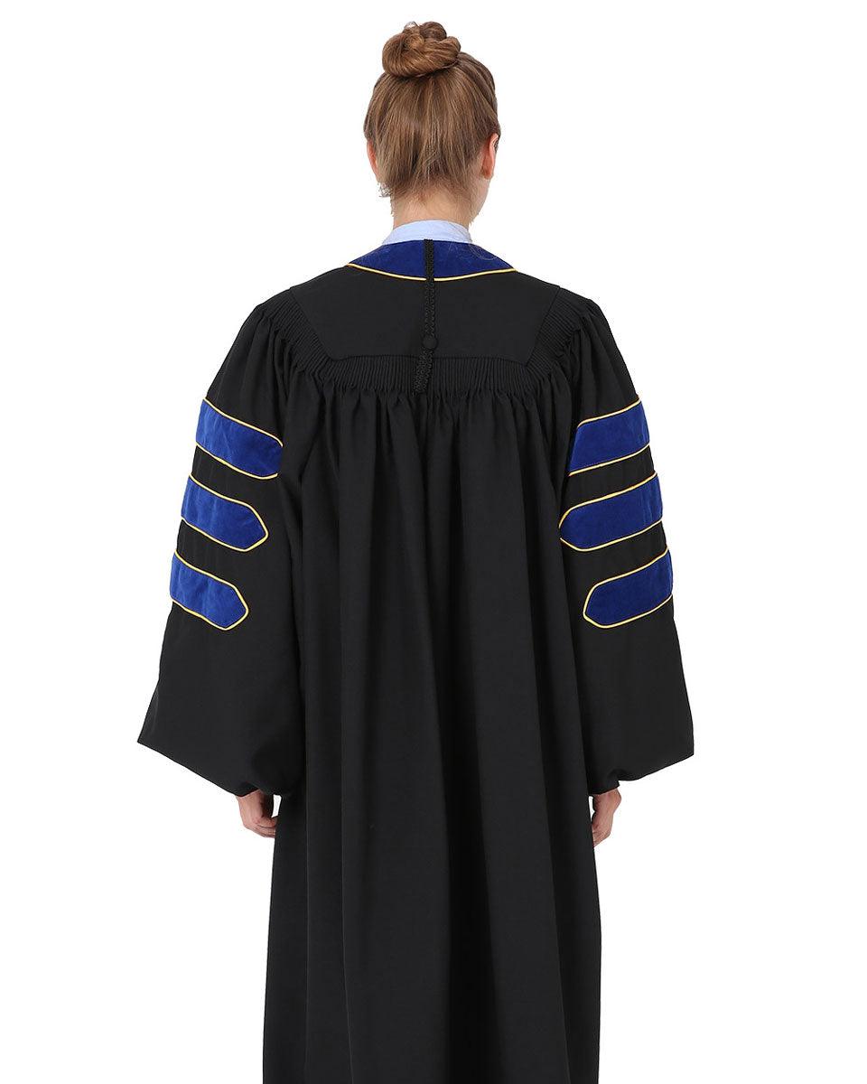 Deluxe Doctoral Academic Gown Only - PhD Blue with Gold Piping - Graduation Seller