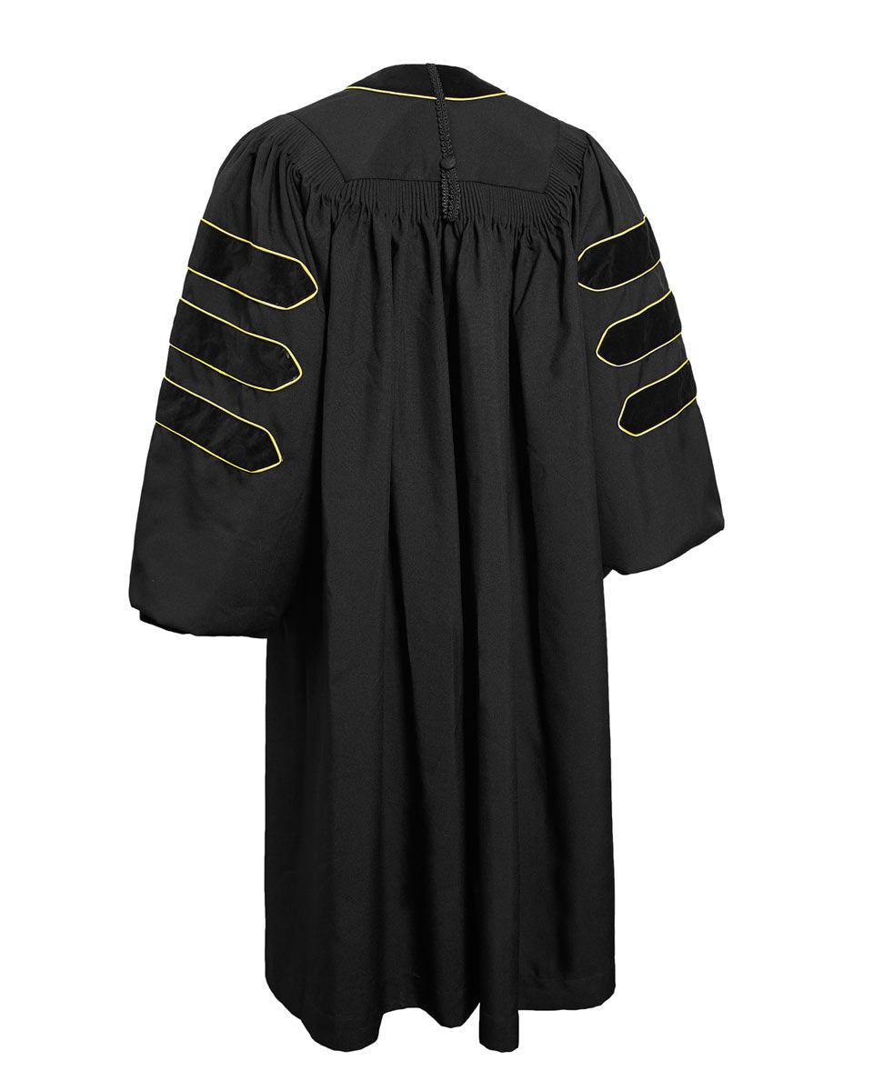 Deluxe Doctoral Gown Tam - Black Trim with Gold Piping - Graduation Seller