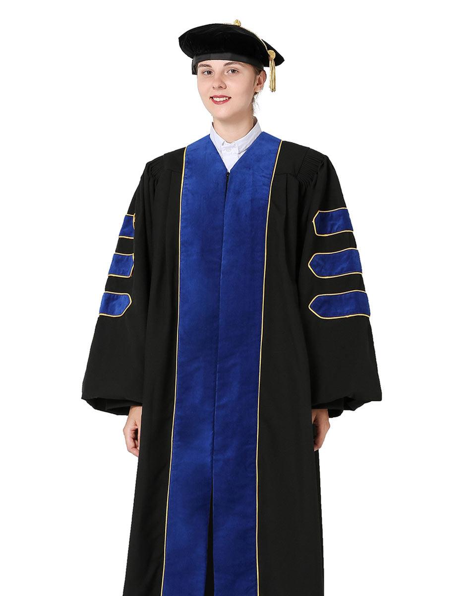 Deluxe Doctoral Tam, Gown & Hood Package - Phd Blue - Graduation Seller