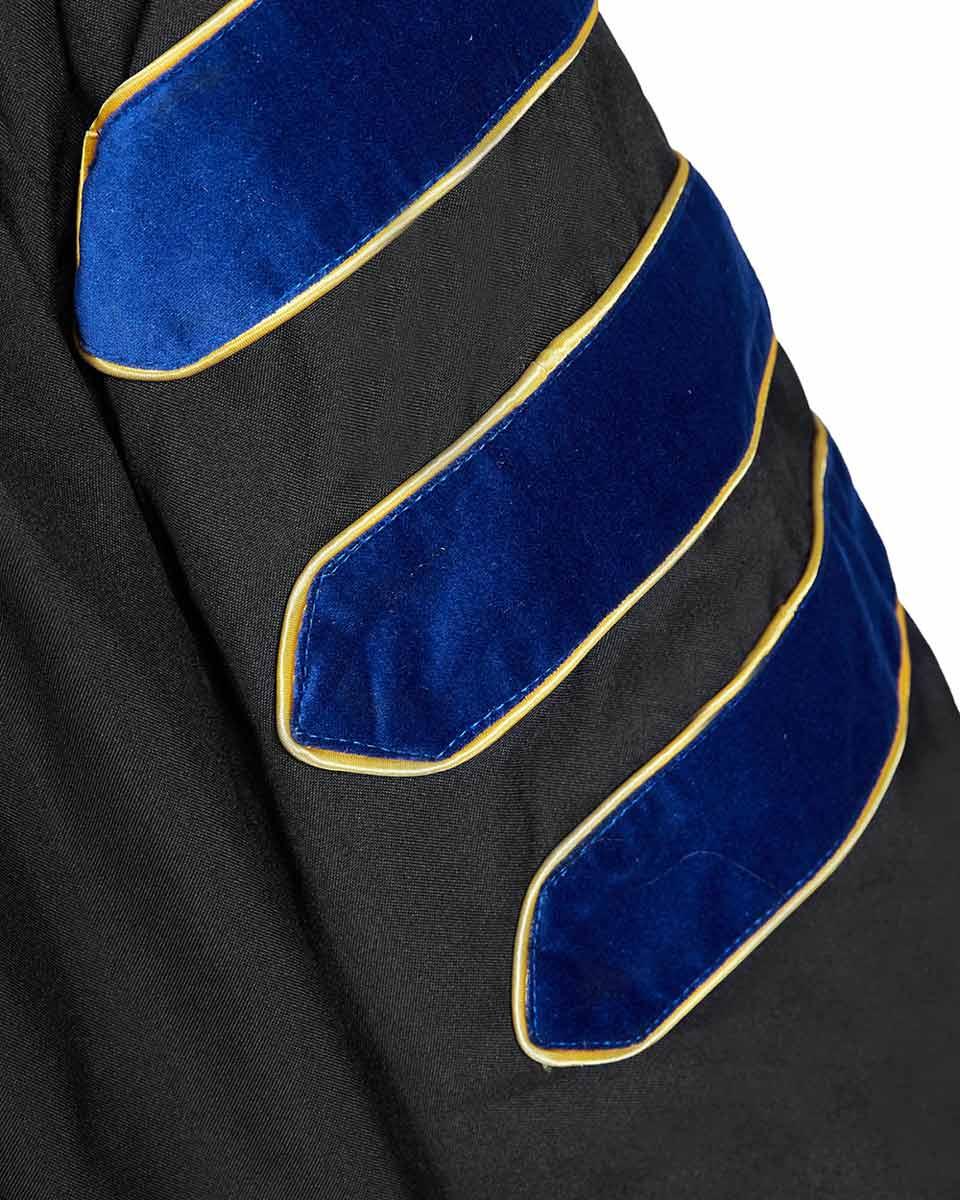 Deluxe Doctoral Gown Tam - PhD Blue Trim with Gold Piping - Graduation Seller