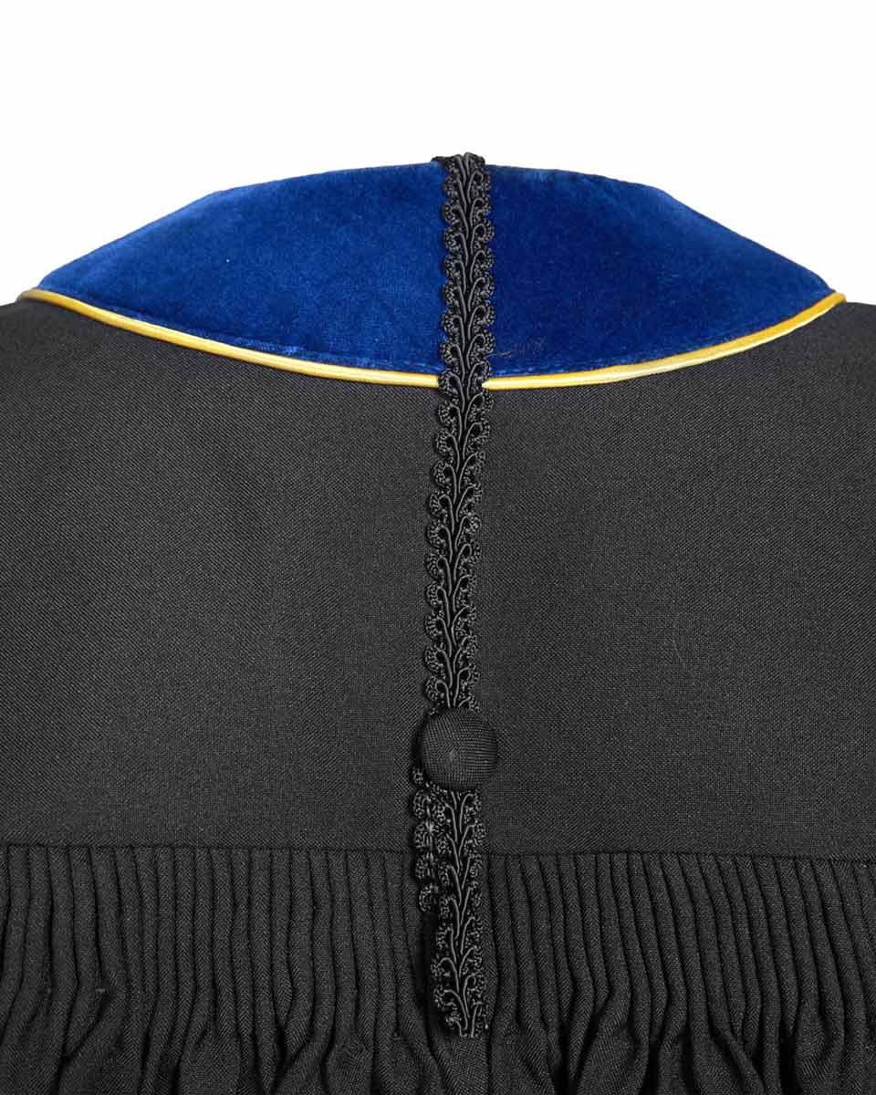 Deluxe Doctoral Gown Tam - PhD Blue Trim with Gold Piping - Graduation Seller