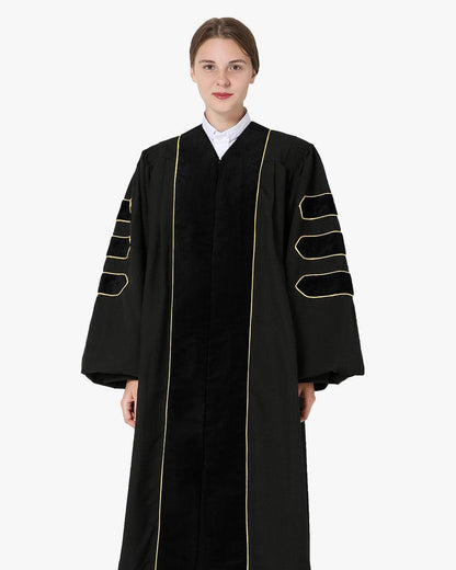 Deluxe Doctoral Academic Gown Only - Black with Gold Piping - Graduation Seller