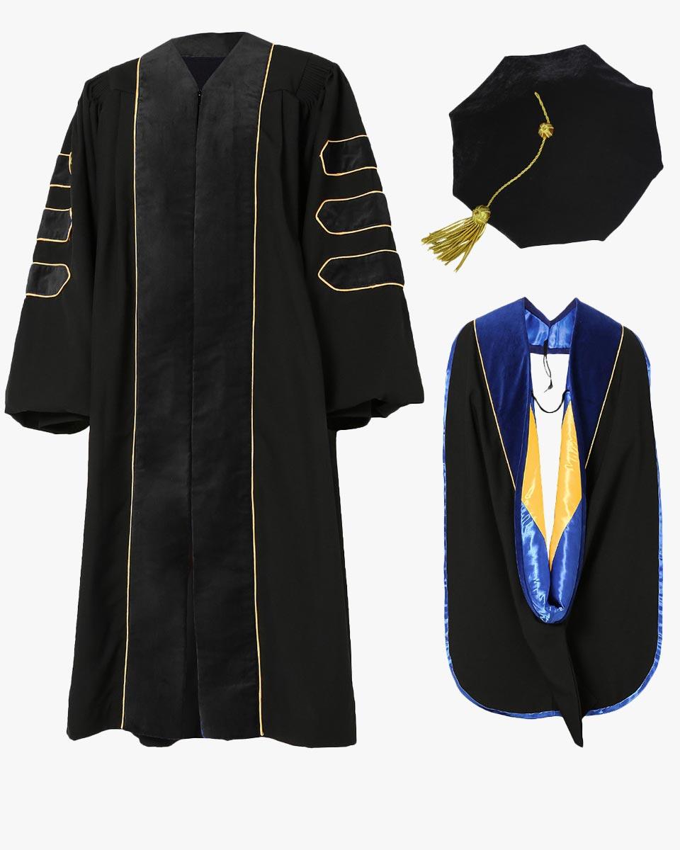 Deluxe Doctoral Tam, Gown & Hood Package - Black - Graduation Seller
