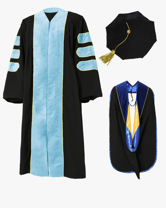 Deluxe Doctoral Tam, Gown & Hood Package - Light Blue - Graduation Seller