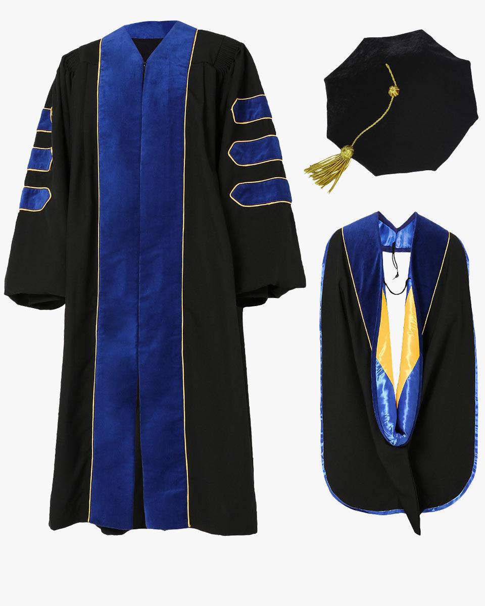 Deluxe Doctoral Tam, Gown & Hood Package - Phd Blue - Graduation Seller