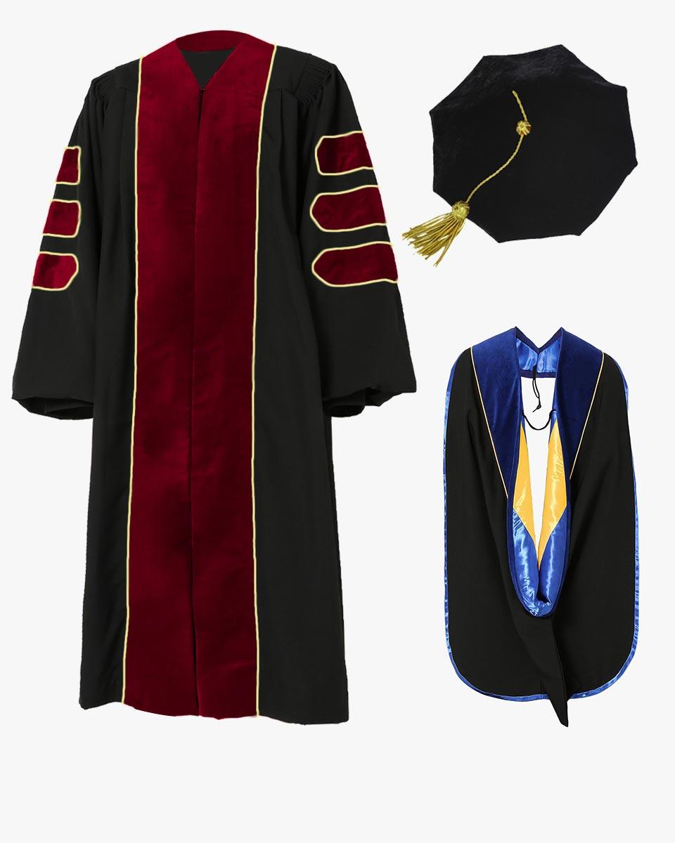 Deluxe Doctoral Tam, Gown & Hood Package - Scarlet - Graduation Seller