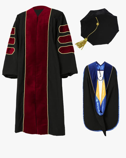 Deluxe Doctoral Tam, Gown & Hood Package - Scarlet - Graduation Seller