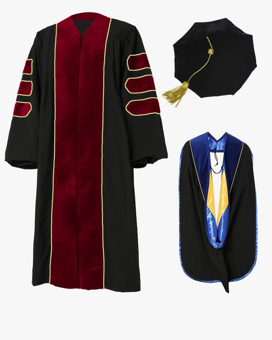 Deluxe Doctoral Tam, Gown & Hood Package - Scarlet - Graduation Seller