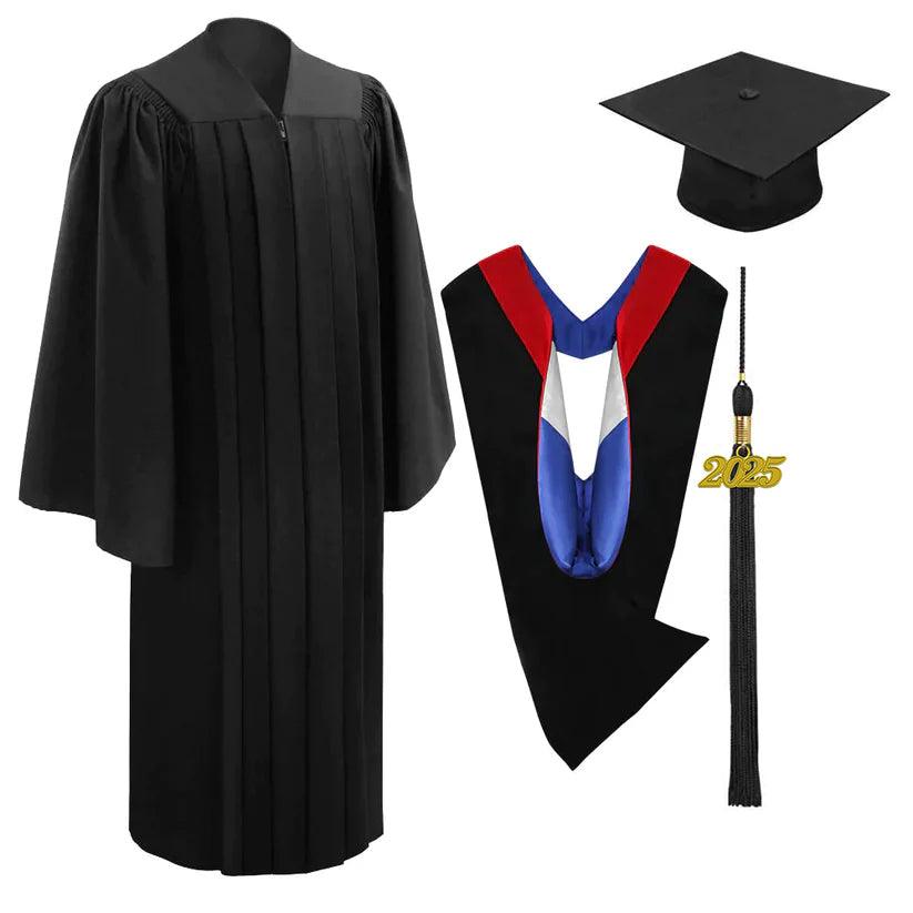 10 Deluxe Black Bachelors Graduation Cap, Gown & Hood Package - Graduation Seller