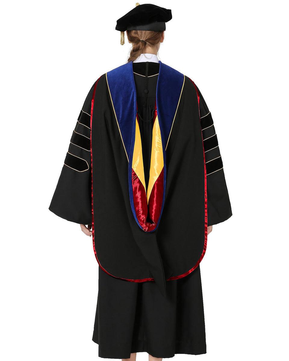 Deluxe PHD Doctoral Hood with Gold Piping - 10 Color Combinations Available - Graduation Seller