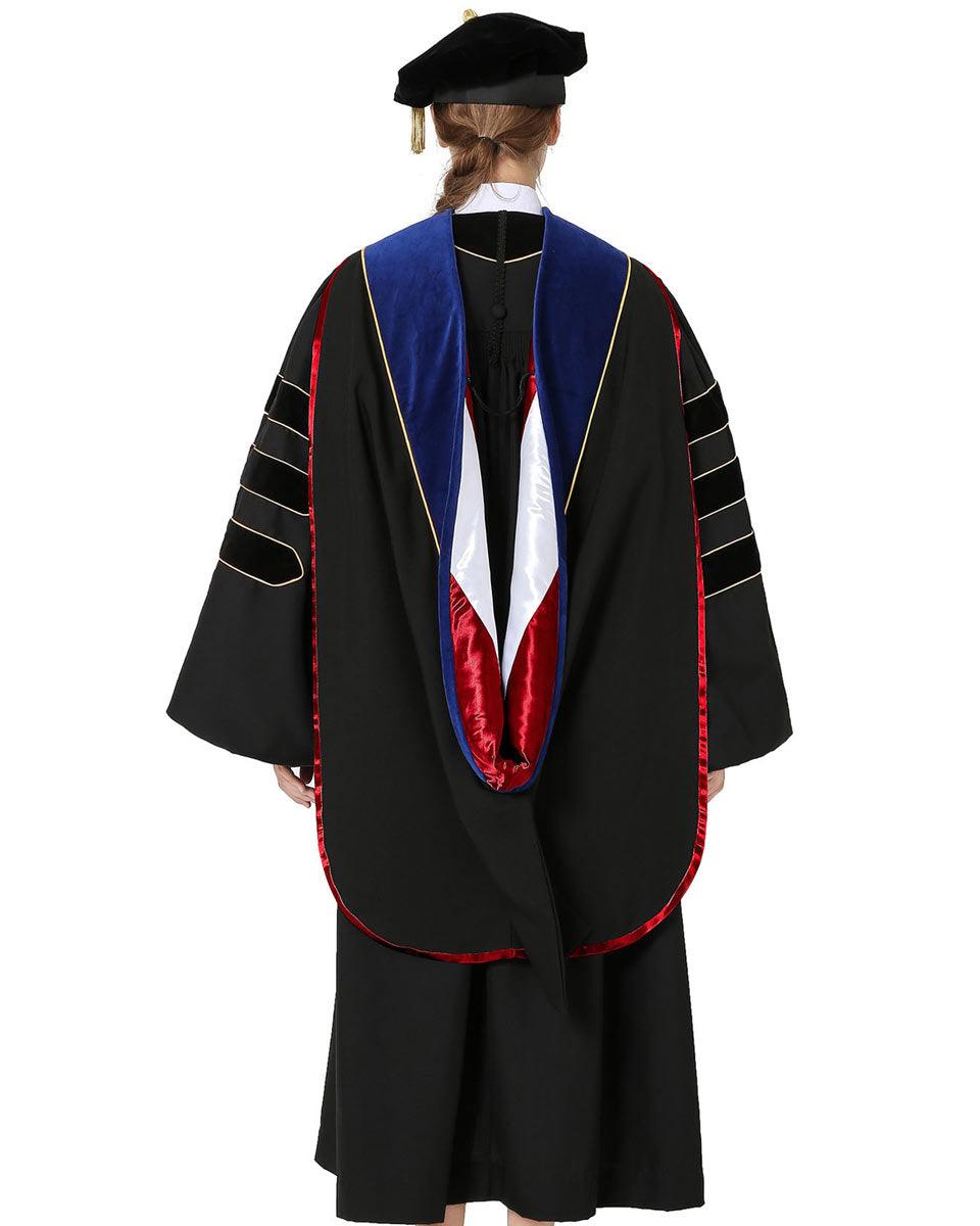 Deluxe PHD Doctoral Hood with Gold Piping - 10 Color Combinations Available - Graduation Seller