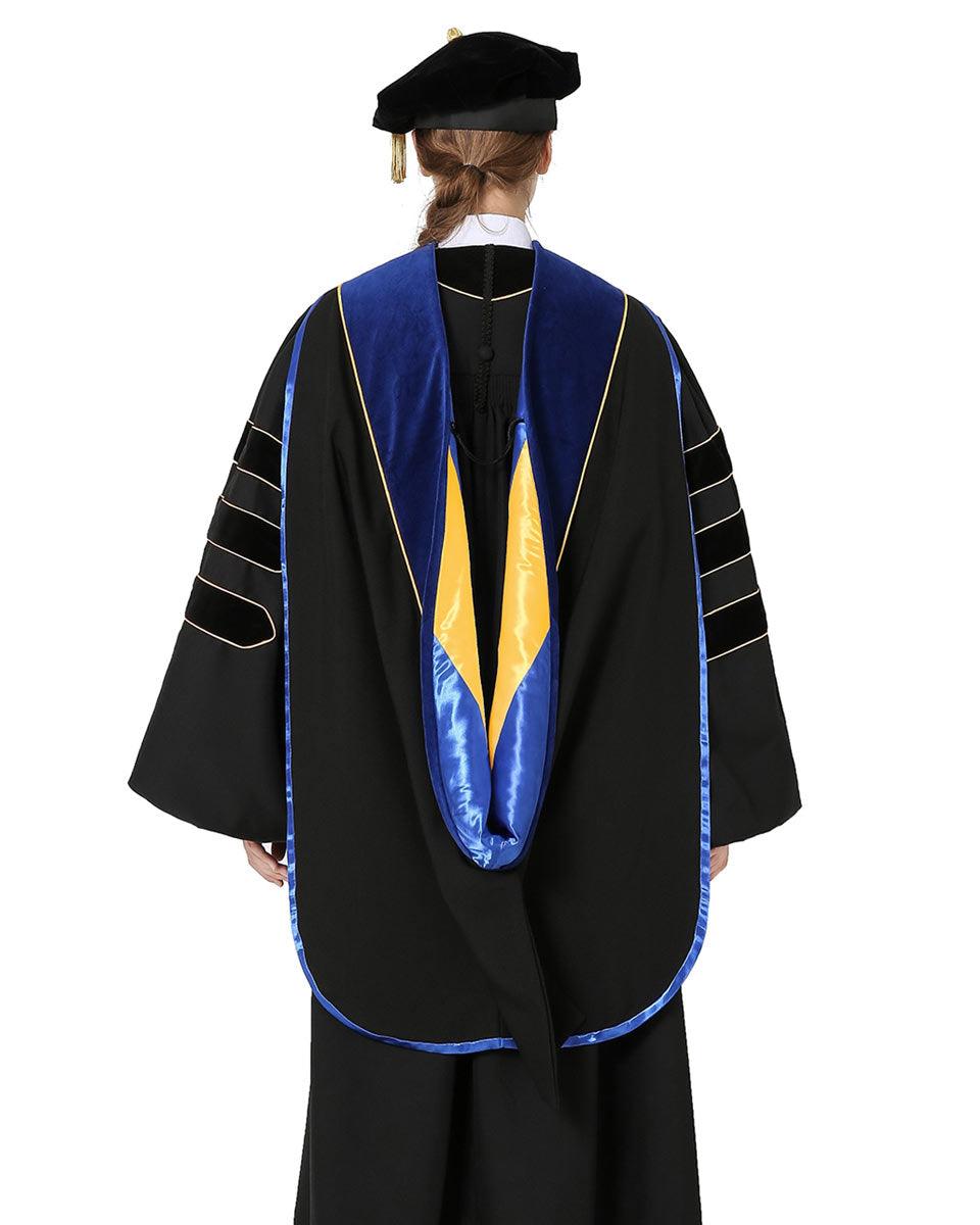 Deluxe PHD Doctoral Hood with Gold Piping - 10 Color Combinations Available - Graduation Seller