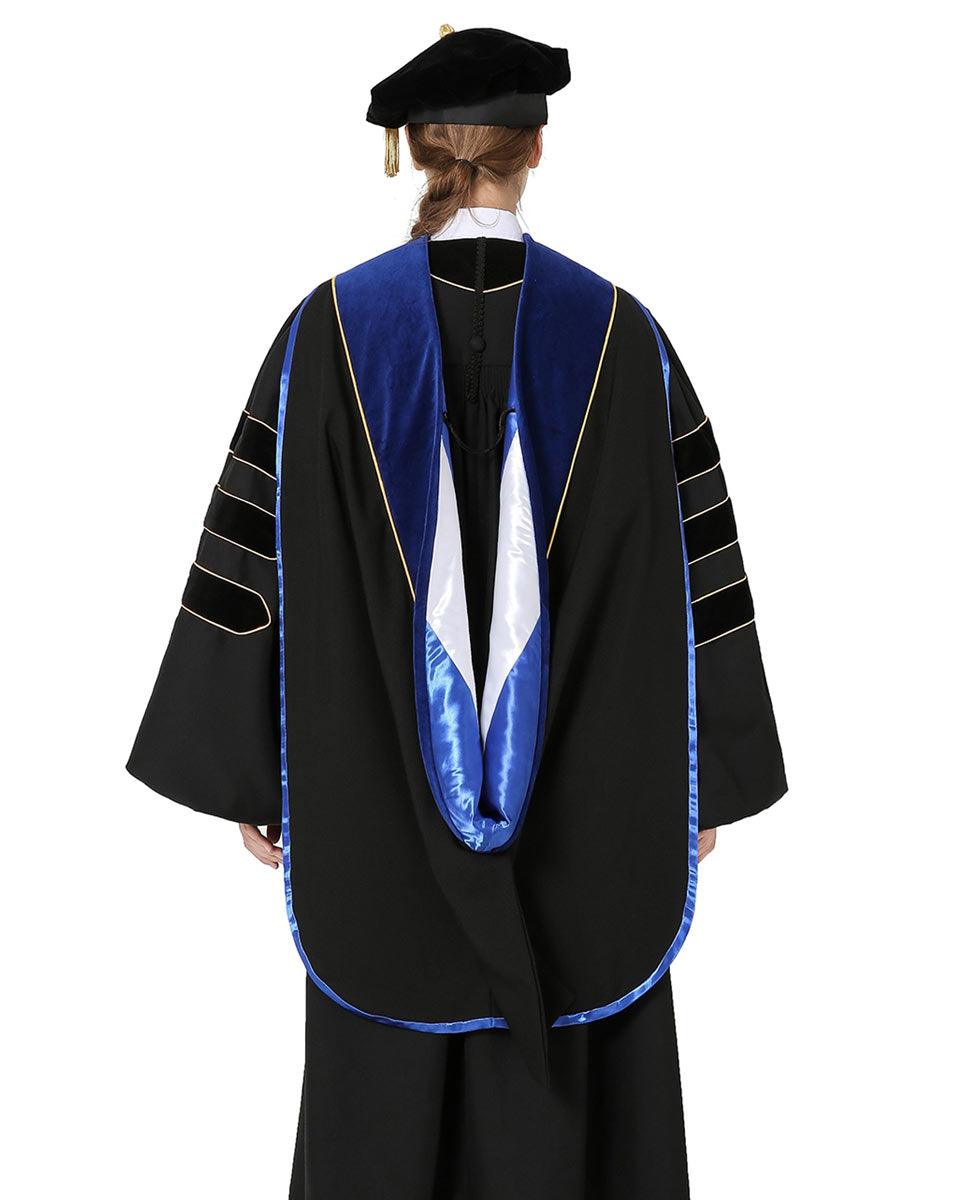 Deluxe PHD Doctoral Hood with Gold Piping - 10 Color Combinations Available - Graduation Seller