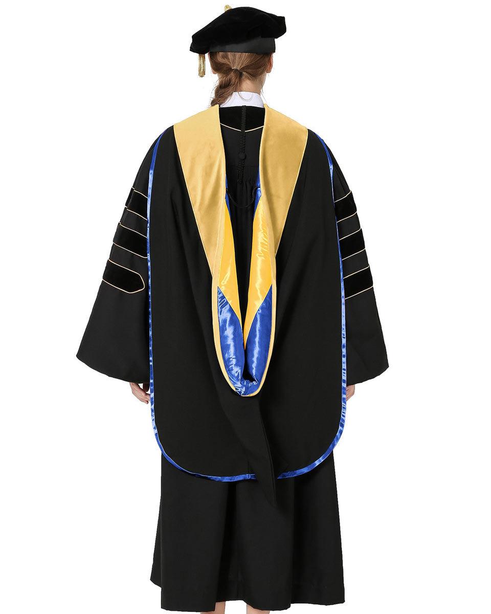 Deluxe PHD Doctoral Hood with Gold Piping - 10 Color Combinations Available - Graduation Seller