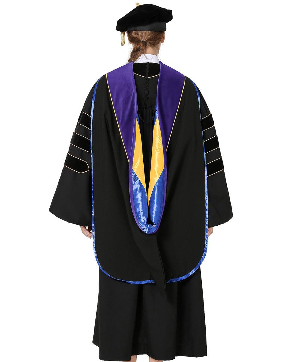 Deluxe PHD Doctoral Hood with Gold Piping - 10 Color Combinations Available - Graduation Seller