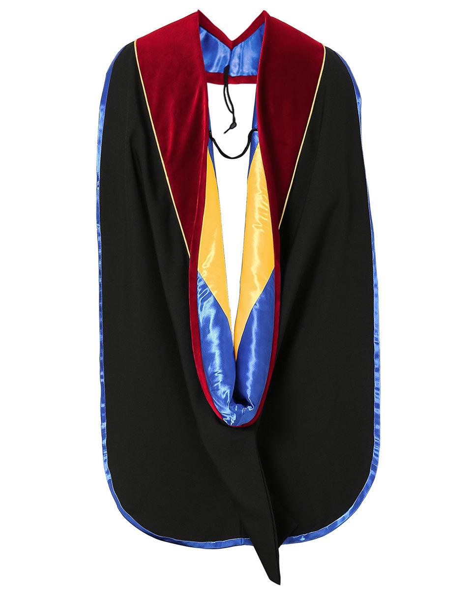 Deluxe PHD Doctoral Hood with Gold Piping - 10 Color Combinations Available - Graduation Seller