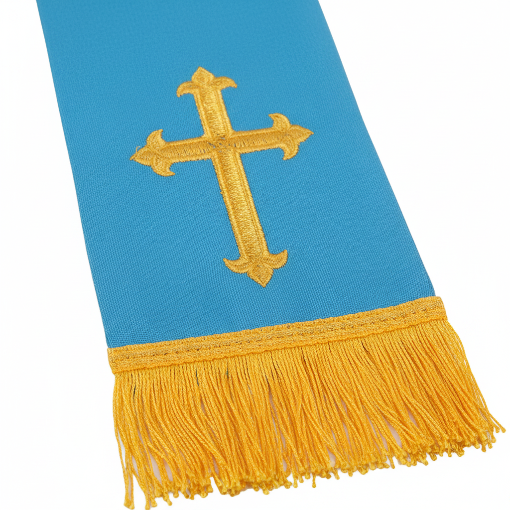 Reversible Clergy Stole with Gold Cross Embroidery & Gold Fringe | 5 Colors