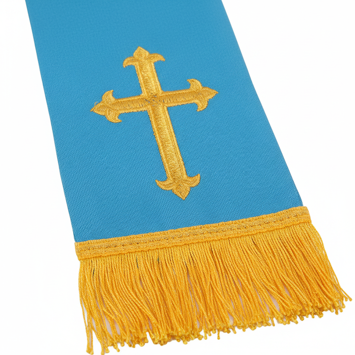 Reversible Clergy Stole with Gold Cross Embroidery & Gold Fringe | 5 Colors