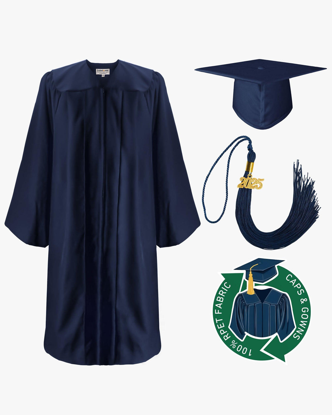 100% Recycled Material High School Graduation Cap and Gown with Pockets - 3 Colors Available - Graduation Seller