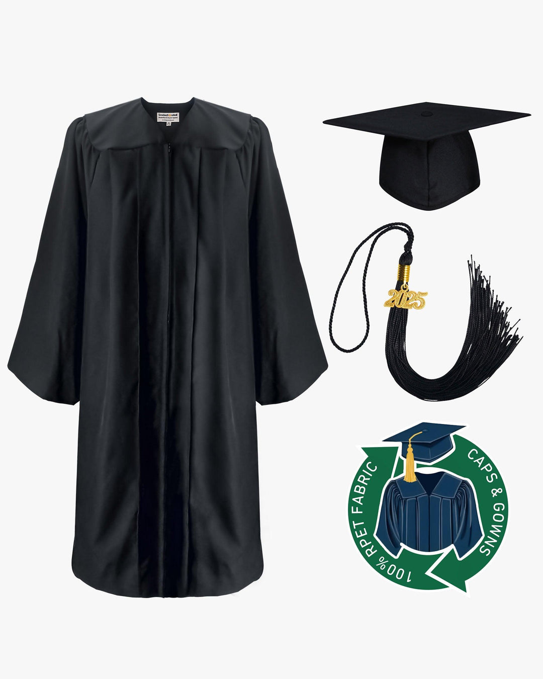 100% Recycled Material High School Graduation Cap and Gown with Pockets - 3 Colors Available - Graduation Seller