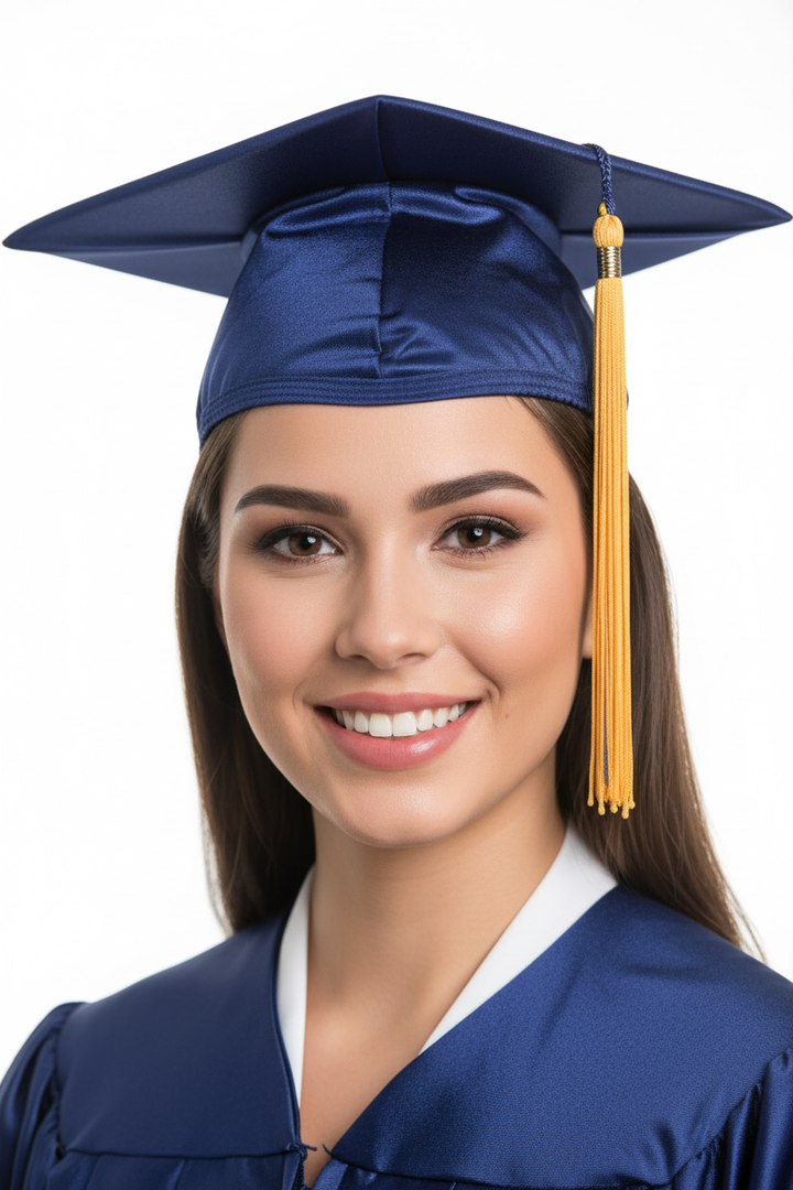 Shiny Navy Blue High School Cap - Model Shot