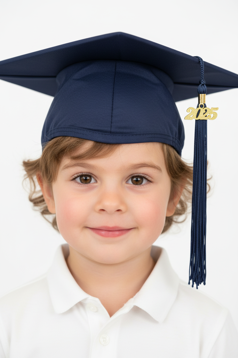 Matte Navy Blue Kindergarten/Preschool Cap & Tassel - Model Shot