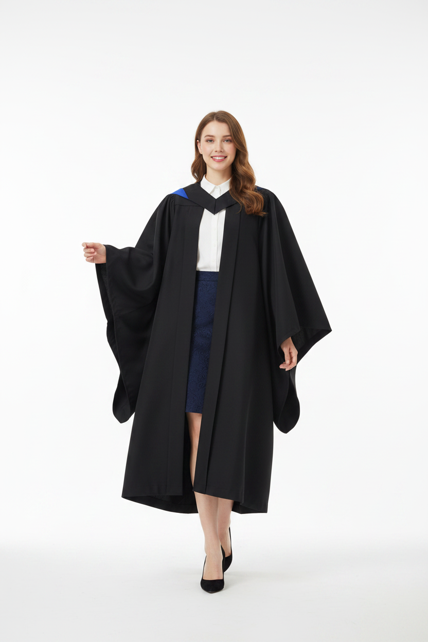 UK British Luxury Master's Graduation Gown - Model Walking Pose