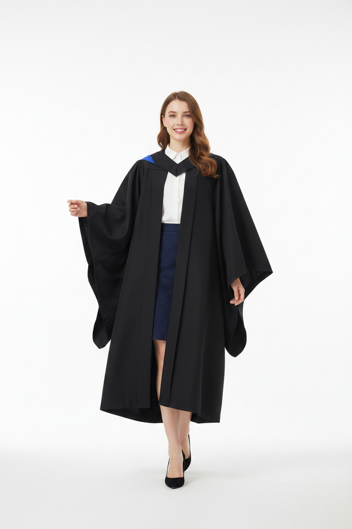 UK British Luxury Master's Graduation Gown - Model Walking Pose