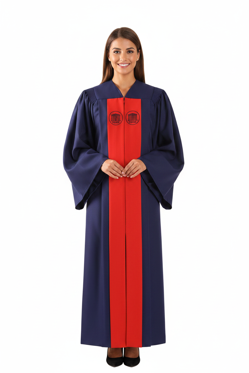 Premium Choir & Stage Robe - Navy with Red Stripe