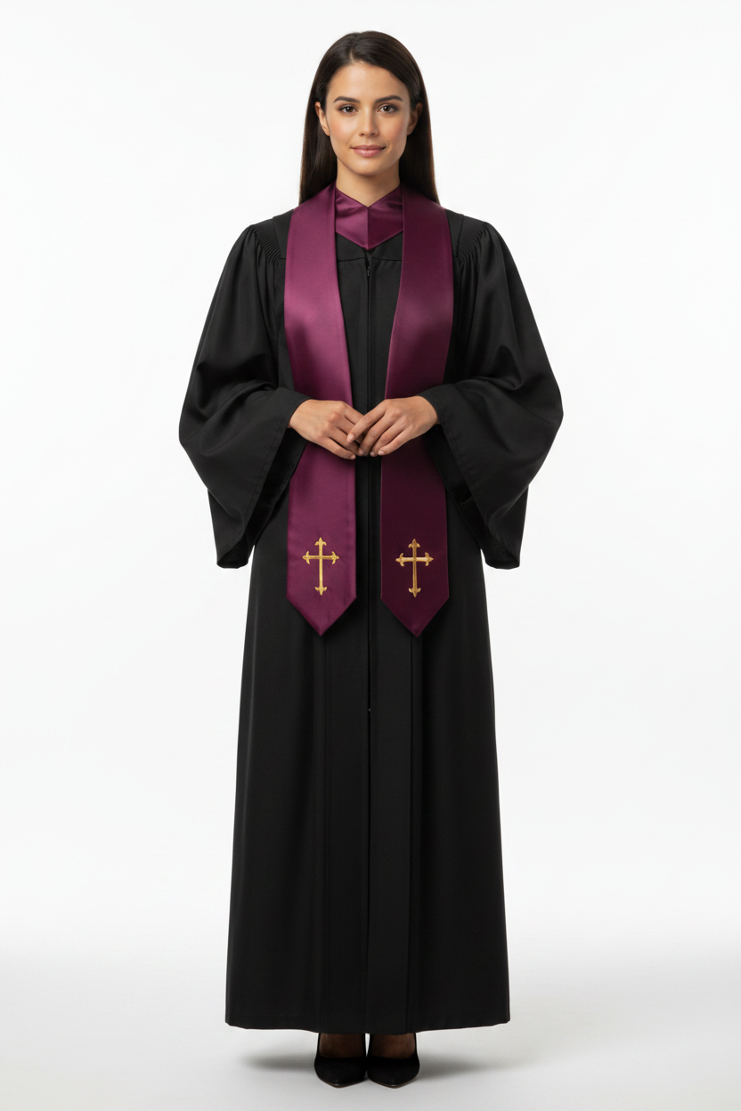 Embroidered Cross Clergy Choir Stole | Wedding & Graduation Honor Stole
