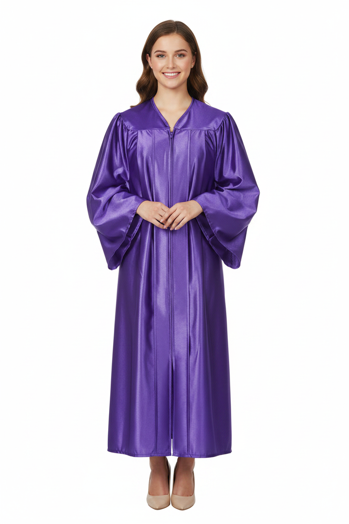 Shiny Purple High School Gown - Model Display