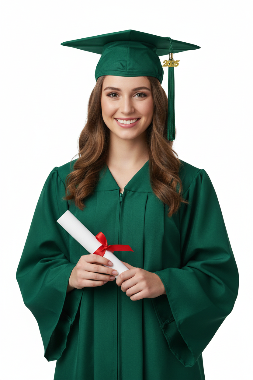 Matte Hunter High School Cap and Tassel - Model Display
