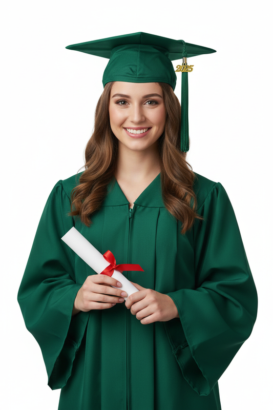 Matte Hunter High School Cap and Tassel - Model Display