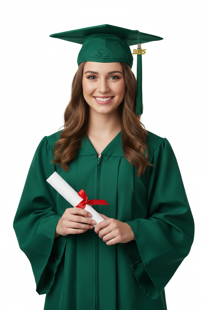 Matte Hunter High School Cap and Tassel - Model Display