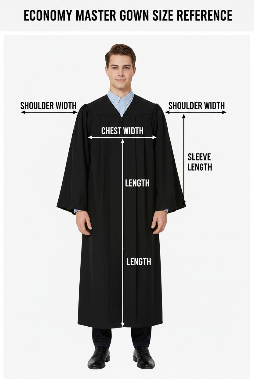 Economy master graduation gown size reference chart