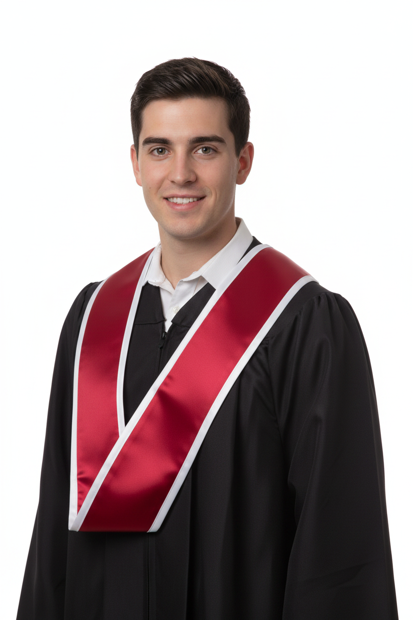 Red Slanted Graduation Stole with White Trim model display