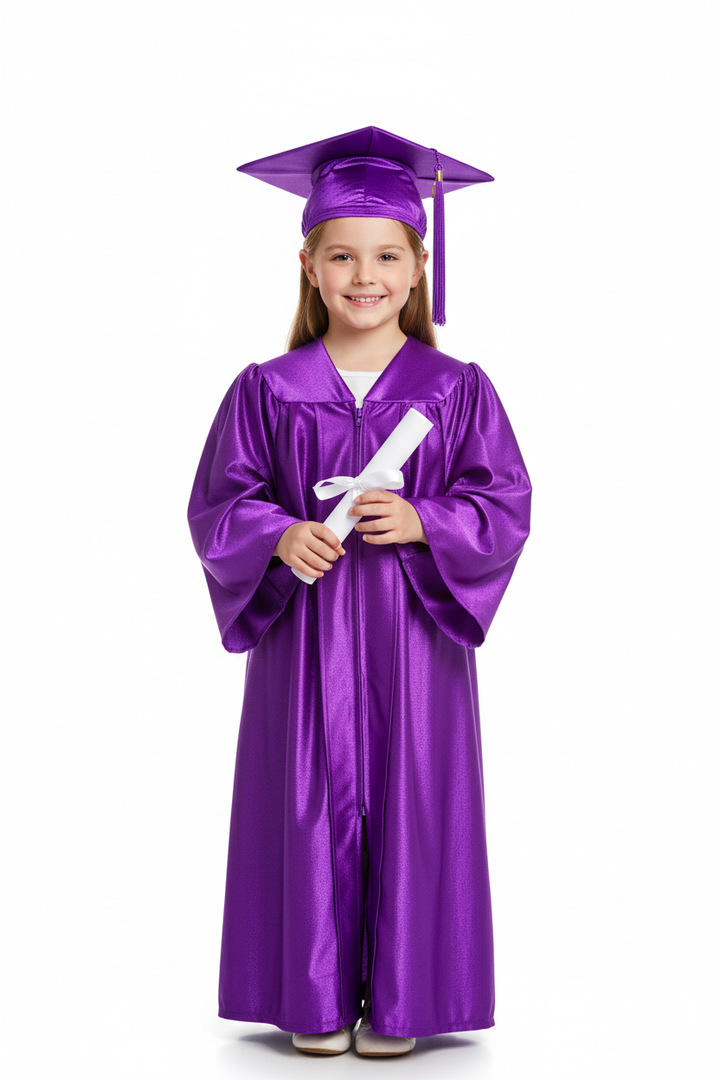 Shiny Purple Elementary Cap & Gown - Model Shot