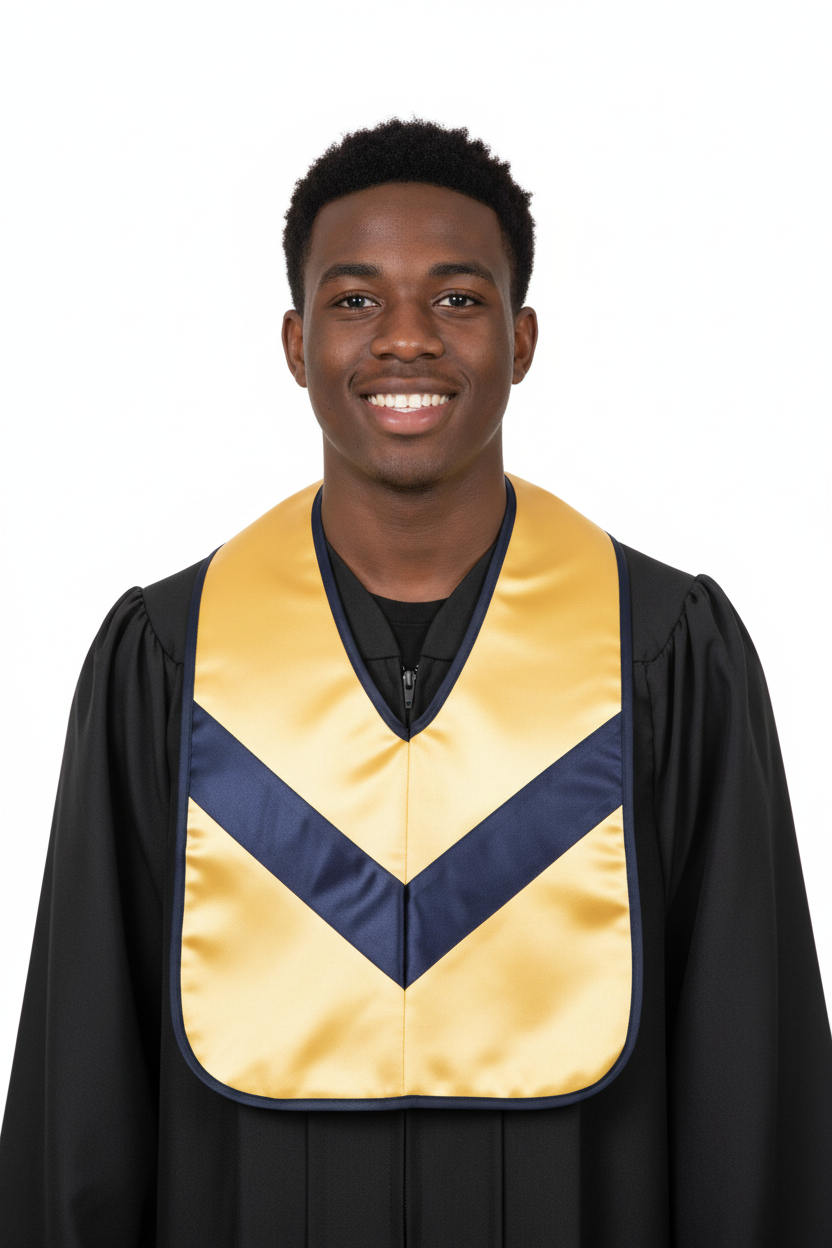 Matte Black Associates Gown & Hood Package model display