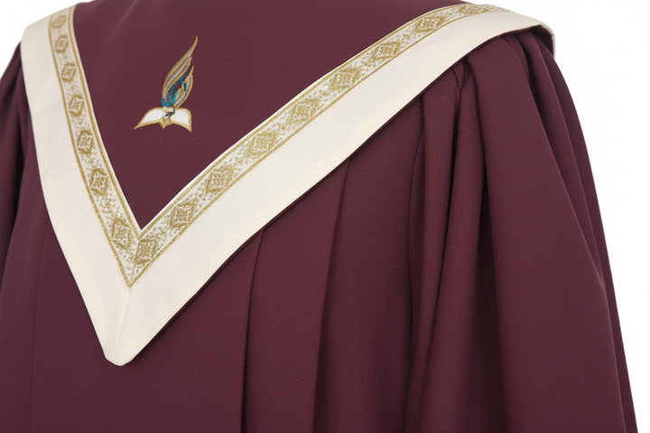 Premium V-Neck Choir Robe with Gold Trim - Burgundy