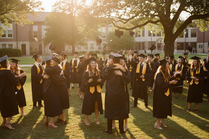 High School Graduation Ceremony - Black Gowns with Gold Stoles Atmosphere