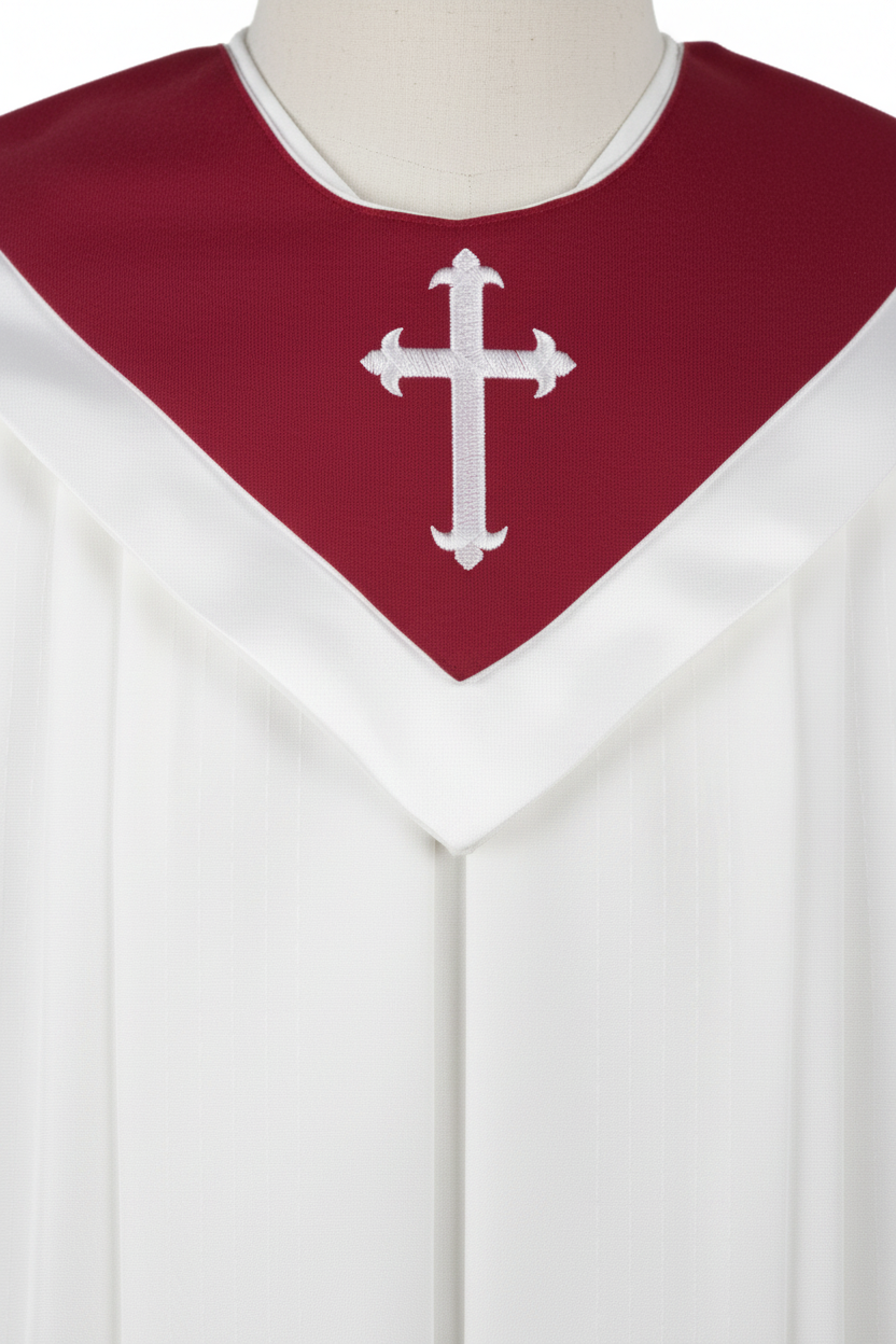 Premium Choir & Clergy Robe with Embroidered Cross Stole | Stage & Ceremony Performance Gown