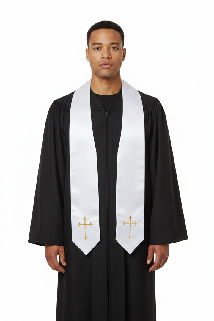 Embroidered Cross Clergy Choir Stole | Wedding & Graduation Honor Stole