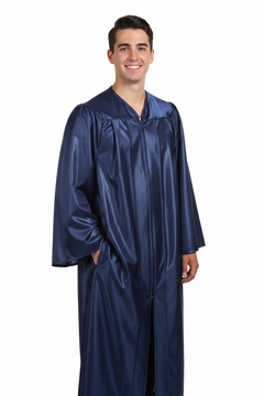 Shiny Navy Blue High School Gown