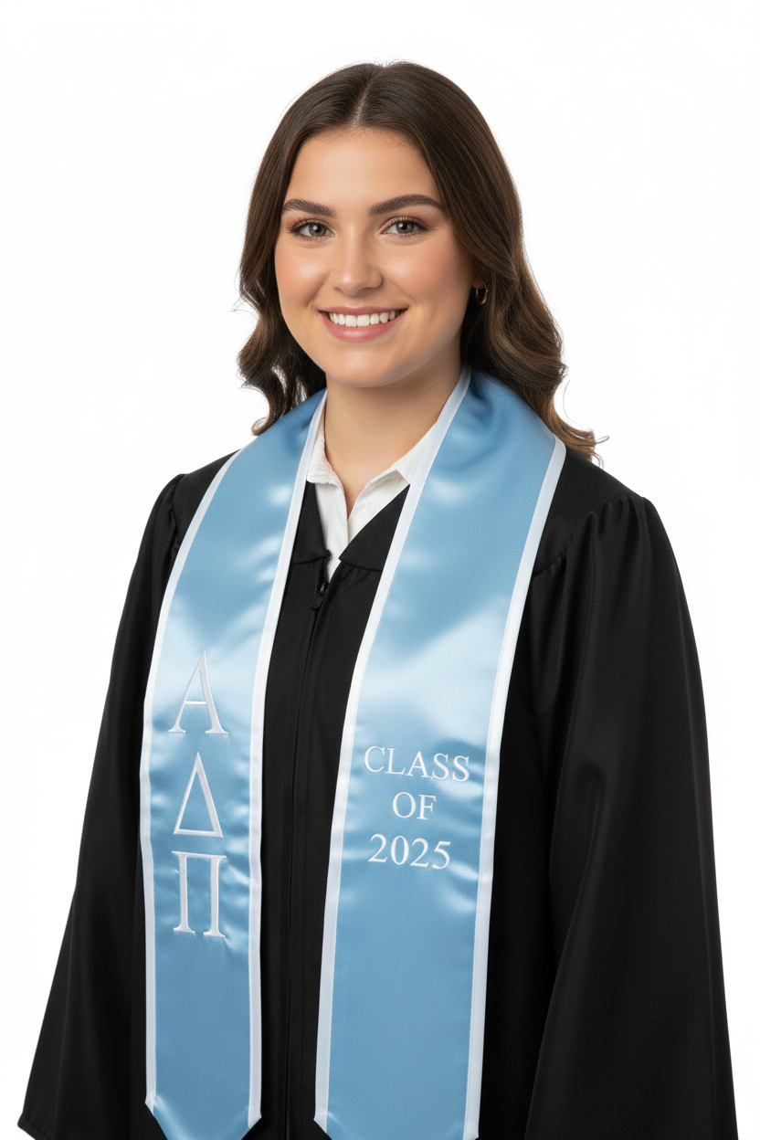 Alpha Delta Pi Greek Lettered Stole w/ Year model display