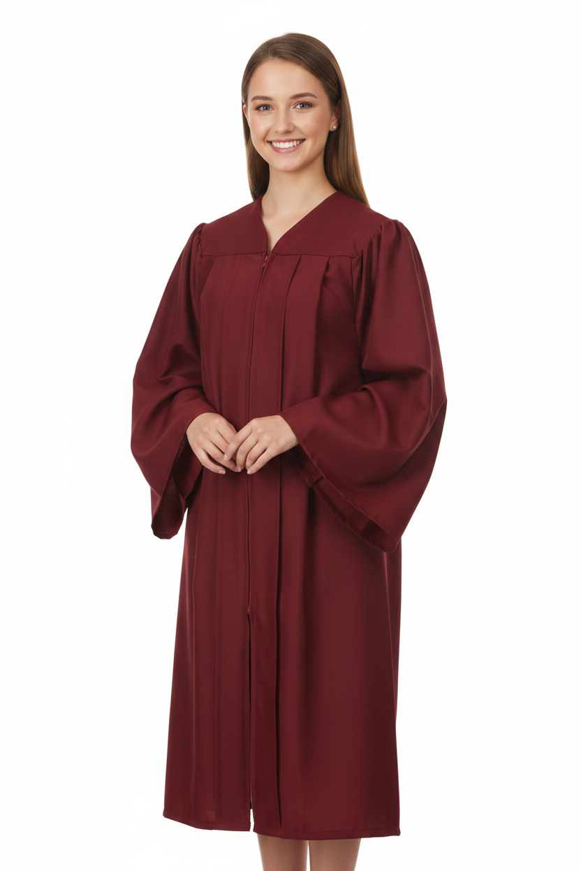 Matte Burgundy High School Gown - Model Display