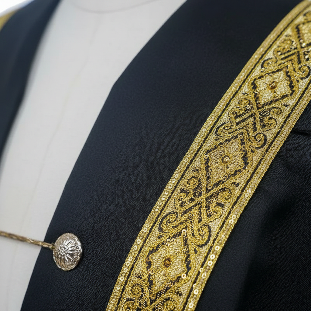 Unisex Clergy Choir Robe | Black with Gold Patterned Trim | Custom Logo Supported | Stage Performance Cosplay | M-XXXL | 1100g
