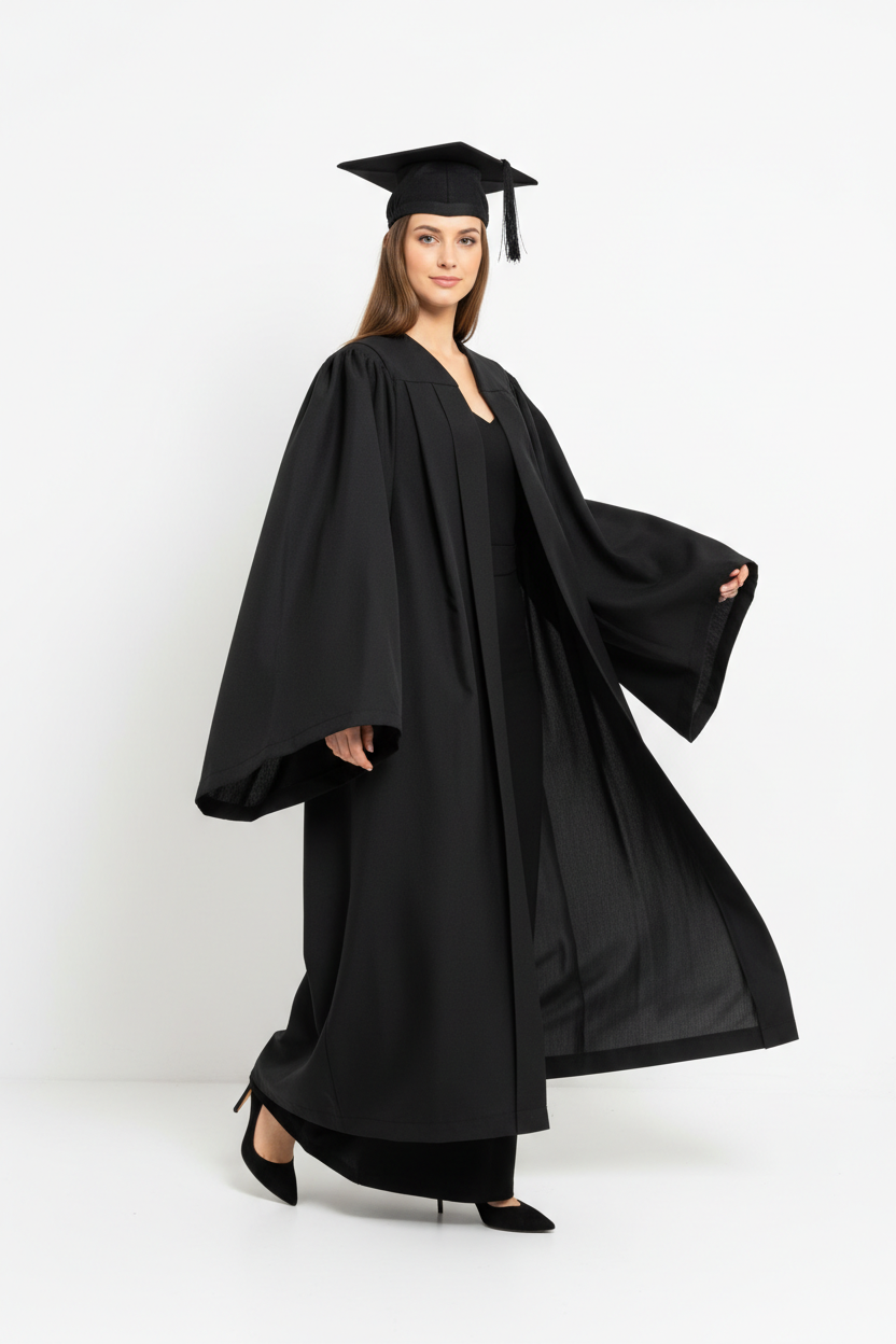 UK British Deluxe Fluted Bachelor Graduation Gown - Model Walking Pose