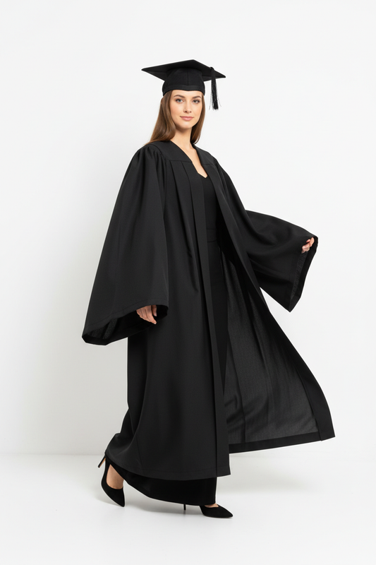 UK British Deluxe Fluted Bachelor Graduation Gown - Model Walking Pose