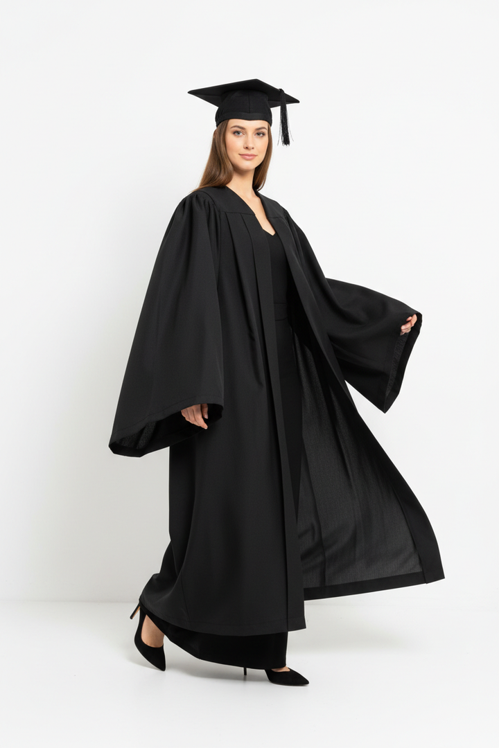 UK British Deluxe Fluted Bachelor Graduation Gown - Model Walking Pose