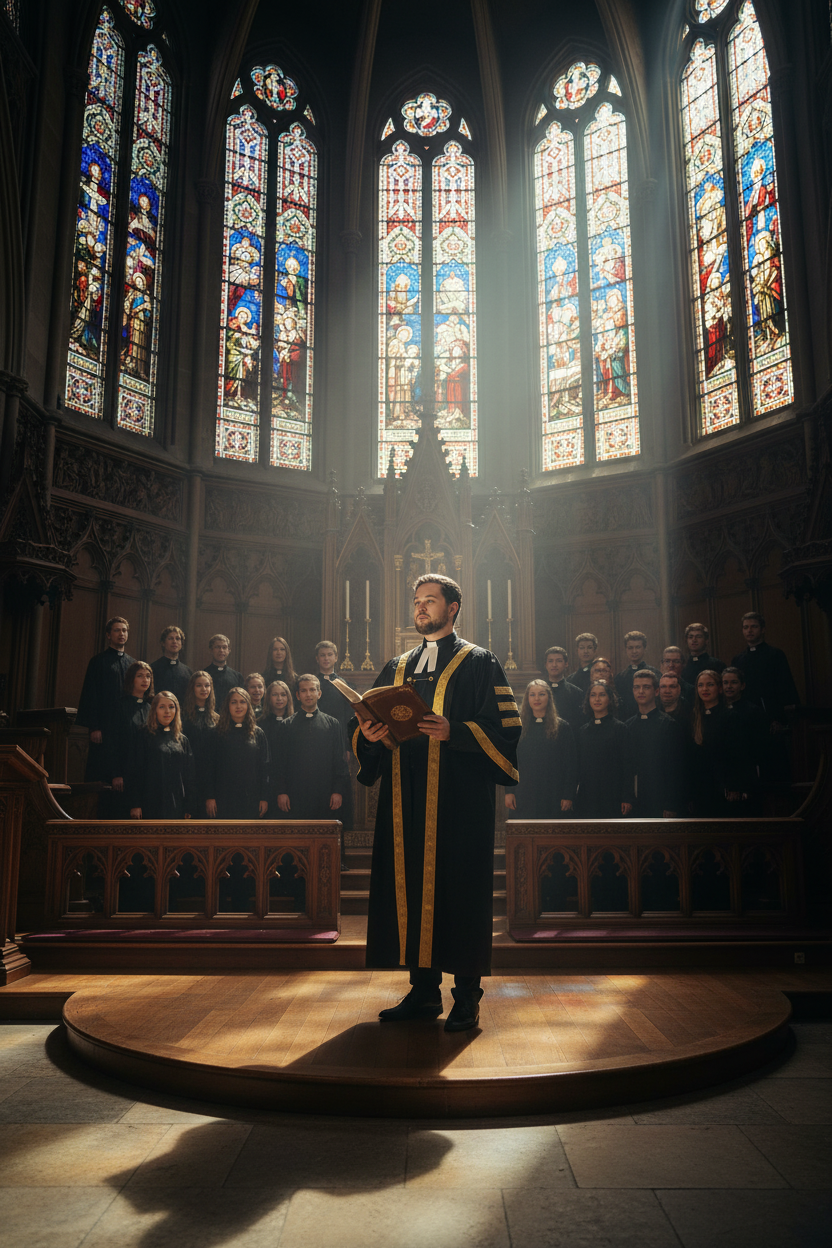 Unisex Clergy Choir Robe | Black with Gold Patterned Trim | Custom Logo Supported | Stage Performance Cosplay | M-XXXL | 1100g